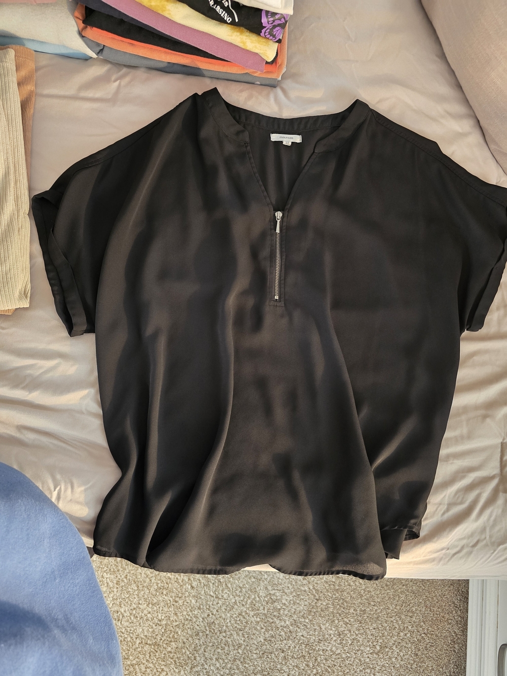 Maurices Black Short-Sleeve Zip Front Blouse